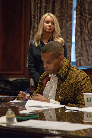 student Elizabeth Bertolino and attorney David Williams 